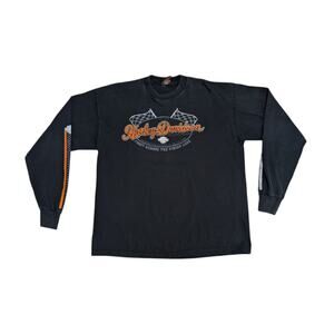 Vintage Harley Davidson Motorcycles Vaxjo Sweden Long Sleeve Tee Shirt Black Top